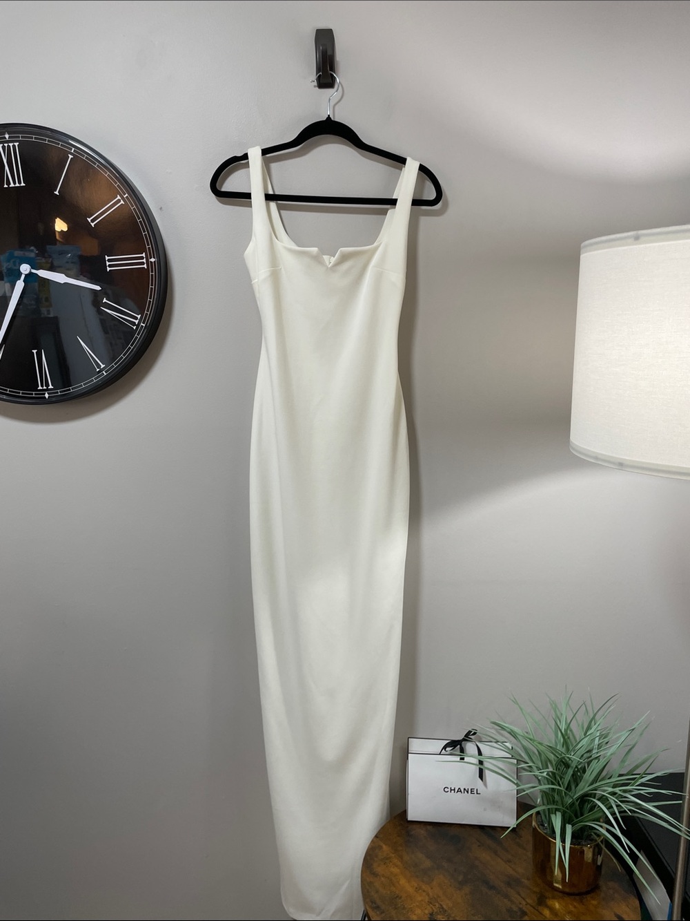 Effie Kats Elegant Cream Square-Neck Maxi Dress Gown